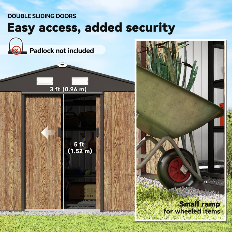 Outsunny 9.1'x6.4'x6.3' Garden Storage Shed, Outdoor Storage Tool House with Vents, Foundation and Lockable Double Doors, Teak