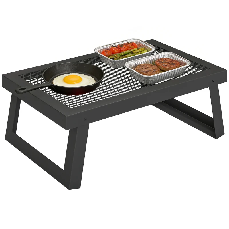 Outsunny Folding Campfire Grill, 22" x 12" Heavy Duty Carbon Steel Grill Grate with Folding Legs, Black