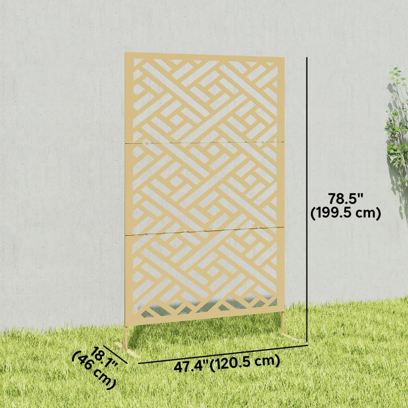 Outsunny Metal Outdoor Privacy Screen, Freestanding Outdoor Divider with Stand, 79" x 47", Gold