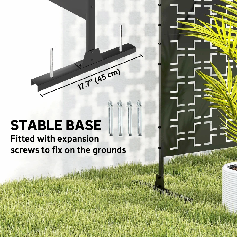 Outsunny 6.5FT Decorative Outdoor Divider, Metal Privacy Screen with Stand, Grid Style, Black