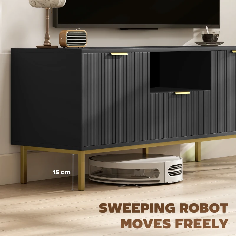 HOMCOM Modern TV Console for TVs up to 50 Inch, Entertainment Center with Smart RGB LED Lights and Soft Close Doors, Black