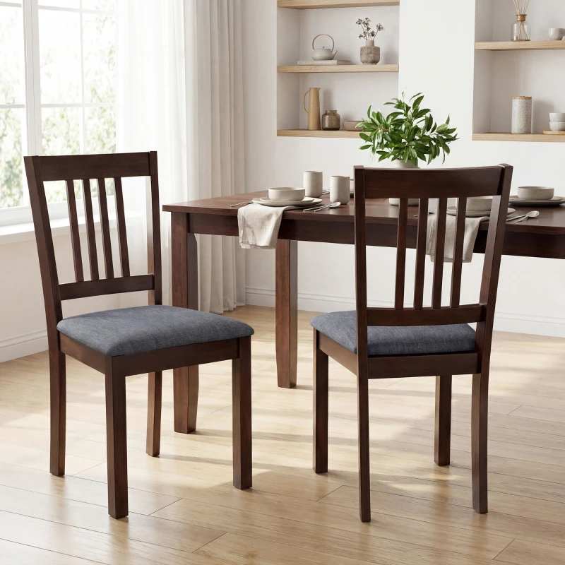 HOMCOM Dining Chairs Set of 2 Linen Upholstered Kitchen Chairs with Rubberwood Legs for Dining Room Living Room Espresso Gray