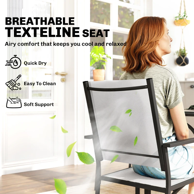 Outsunny 5 Piece Outdoor Patio Dining Set, Dining Table and 4 Stackable Chairs with Umbrella Hole, Shelf