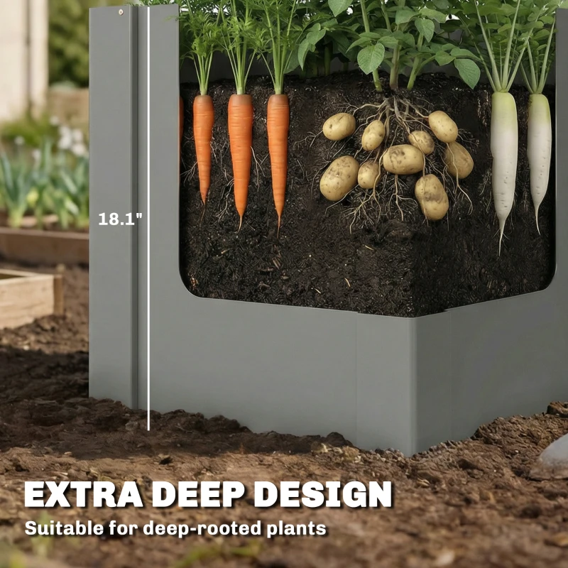 Outsunny Raised Garden Bed Galvanized Planter Box Outdoor with Gloves for Gardening Vegetables, Flower, Herb, 1.4 x 1.4 x 1.5 ft, Gray