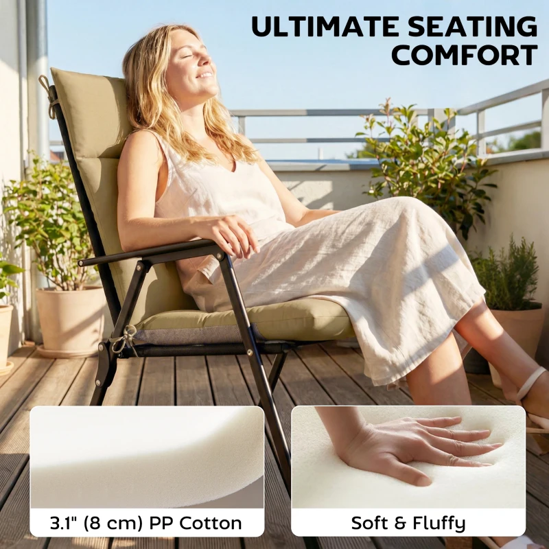 Outsunny Patio Chair Cushions Set of 4, Waterproof Non-Slip Lounge Chair Cushions, 44"x21", Khaki