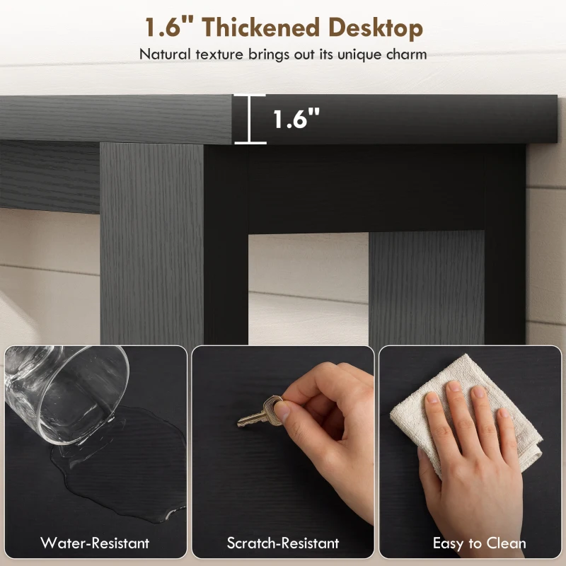 HOMCOM Farmhouse Console Table, 63" Narrow Entryway Table with Thickened Tabletop for Living Room, Hallway, Distressed Black