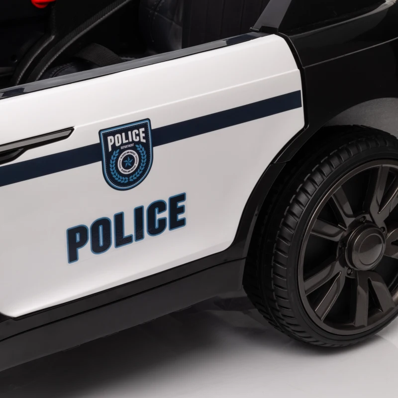 Qaba 12V Kids Electric Police Car w/ Remote Control, Spring Suspension, Transport Wheel, Siren, Music, Light, Horn, Black