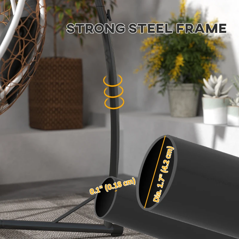 Outsunny Hammock Chair Stand, Heavy Duty Steel Hanging Chair Stand for Swing Chair, Egg Chair Stand with Cup Holder, Black