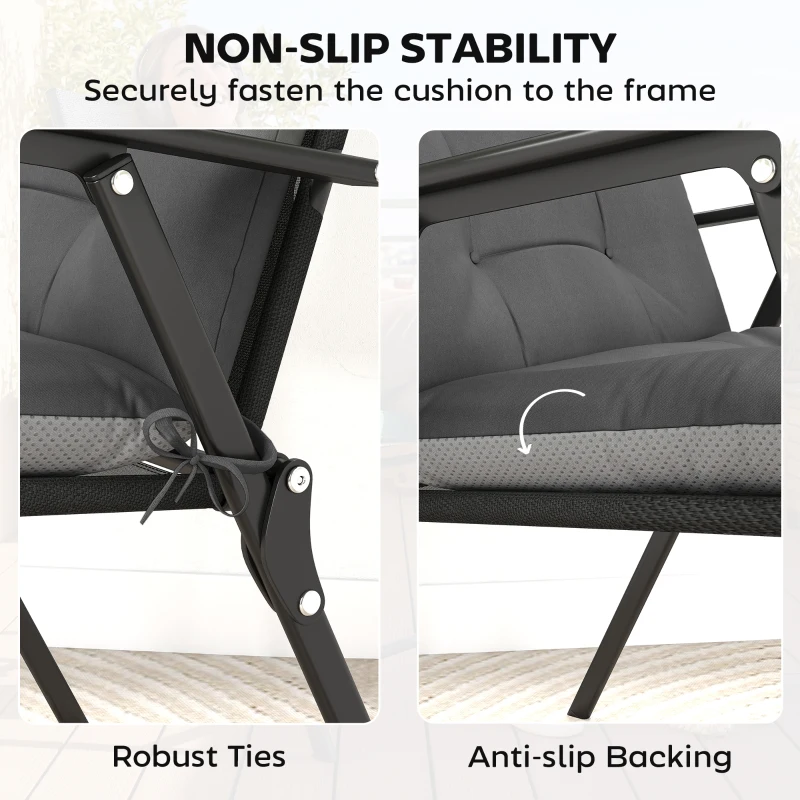 Outsunny Patio Chair Cushions Set of 4, Waterproof Non-Slip Lounge Chair Cushions, 44"x21", Dark Grey