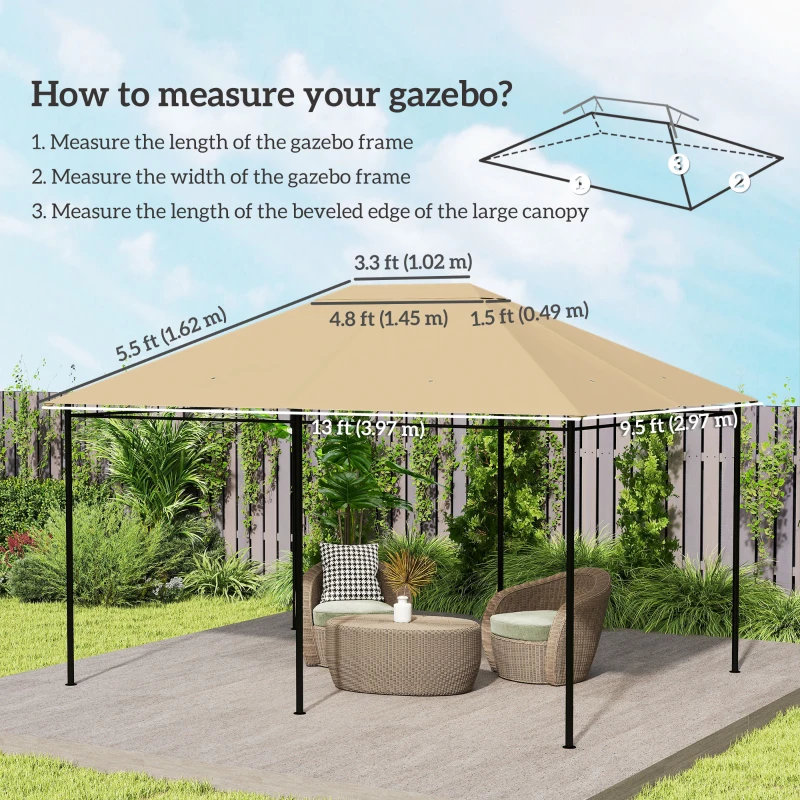 Outsunny 10' x 13' Gazebo Replacement Canopy Cover, Gazebo Roof Replacement (TOP COVER ONLY), Khaki