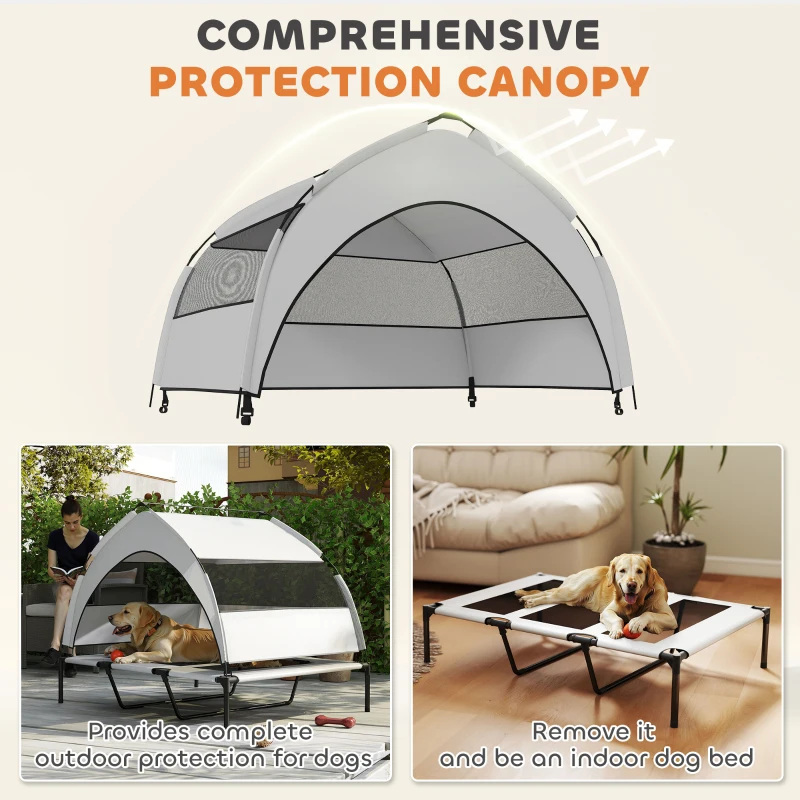 PawHut Elevated Dog Bed with Removable Canopy, Portable Outside Raised Pet Cot, Storage Bag, 48" x 36" x 37"