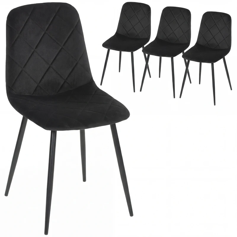 HOMCOM Dining Chairs Set of 4, Upholstered Dining Room Chairs with Steel Legs, Modern Kitchen Chair for Dining Room, Black