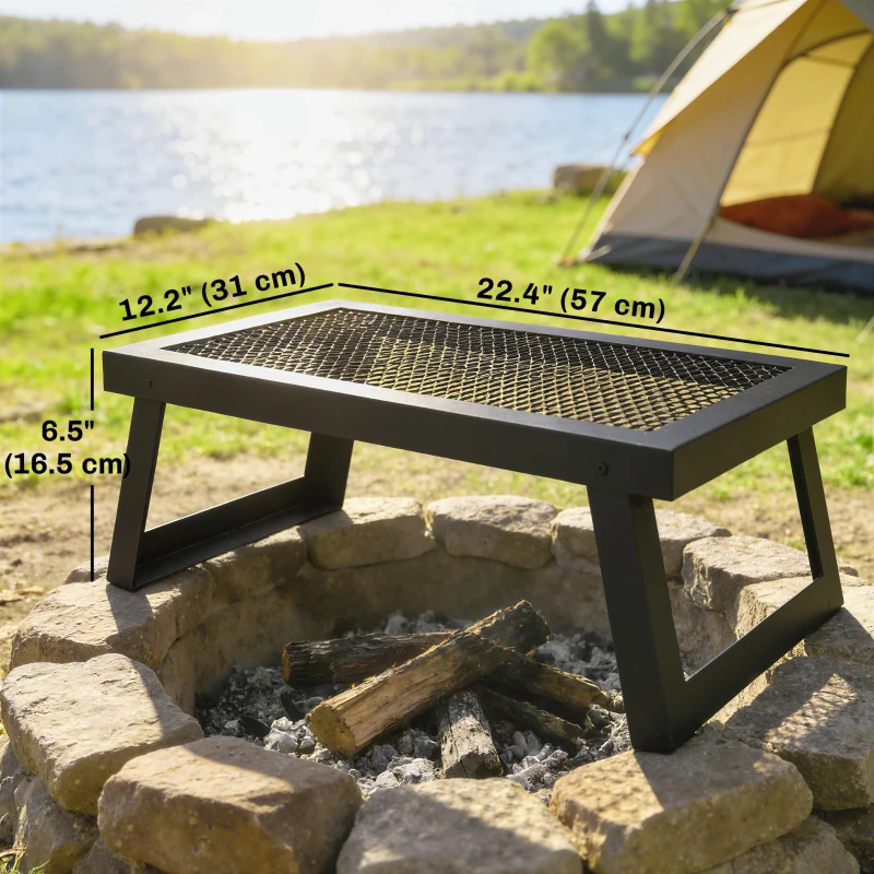 Outsunny Folding Campfire Grill, 22" x 12" Heavy Duty Carbon Steel Grill Grate with Folding Legs, Black