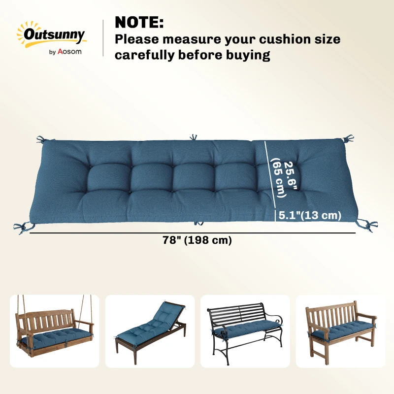 Outsunny Patio Lounge Chair Cushion, UV50+ Chaise Lounge Chair Cushion with Securing Straps for Patio, 78 x 25.6 inch, Blue