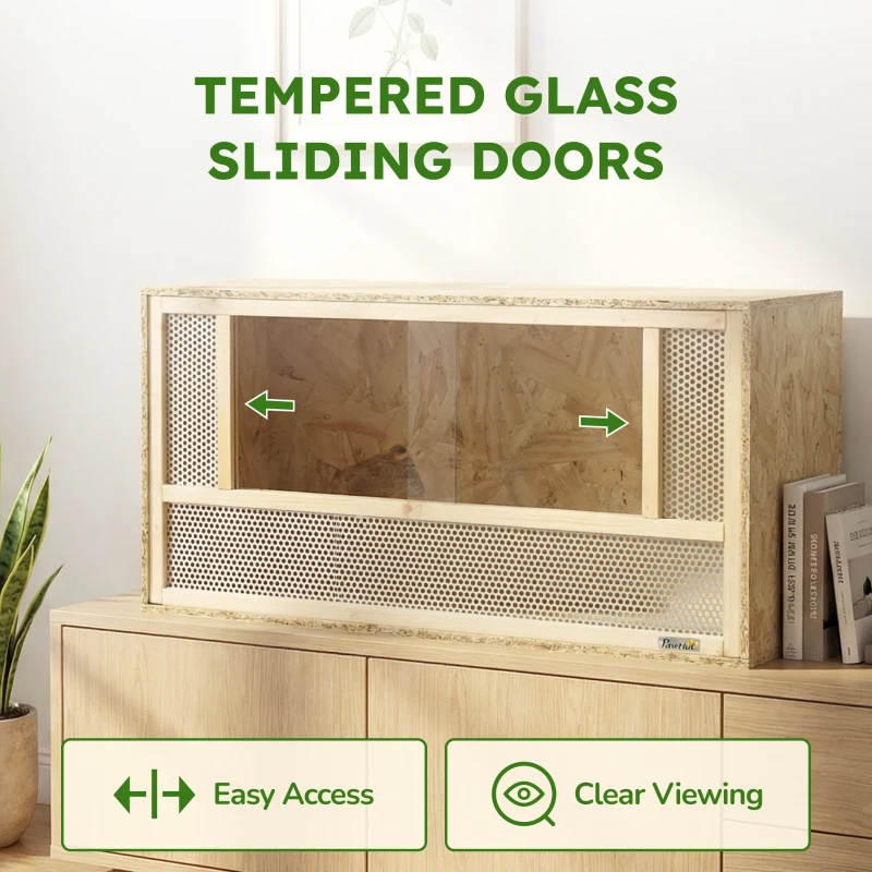 PawHut Wooden Reptile Terrarium with Sliding Door for Chameleon, Lizard, Snake, Frog, Turtle, 31.5" x 15.7" x 15.7"