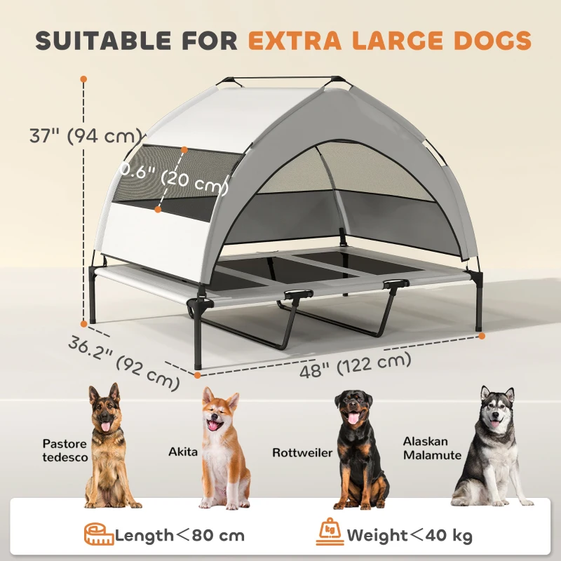 PawHut Elevated Dog Bed with Removable Canopy, Portable Outside Raised Pet Cot, Storage Bag, 48" x 36" x 37"