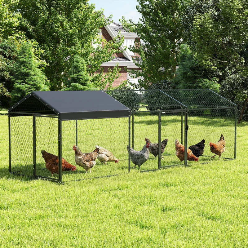 PawHut Large Metal Chicken Coop, Chicken Run with Waterproof & Anti-UV Cover for 3-5 Poultry, Outdoor Poultry Cage Rabbit Hutch