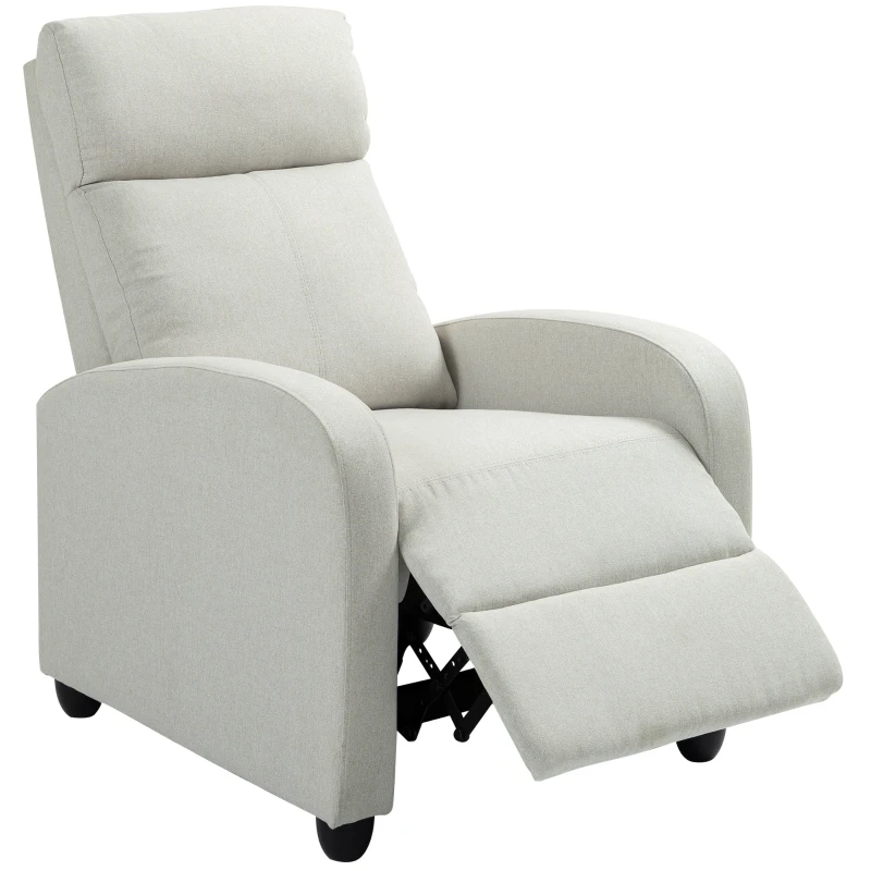HOMCOM Fabric Recliner Chair Manual Home Theater Seating Single Reclining Sofa Chair with Padded Seat, Cream White