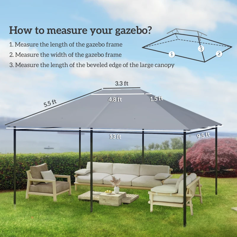 Outsunny 10' x 13' Gazebo Canopy Replacement Roof for 84C-116, Dark Gray