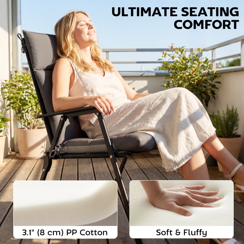 Outsunny Patio Chair Cushions Set of 4, Waterproof Non-Slip Lounge Chair Cushions, 44"x21", Dark Grey