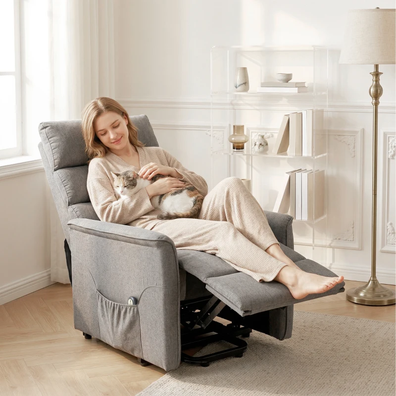 HOMCOM Lift Chair for Elderly, Power Chair Recliner with Remote Control, Side Pockets for Living Room, Dark Grey