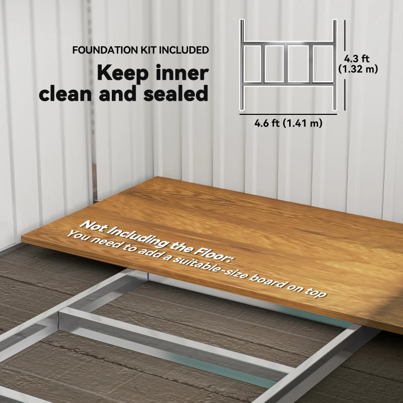 Outsunny 5'x7' Lean to Galvanized Metal Shed with Foundation, Garden Tool Storage House with Sliding Door and 2 Vents, Green