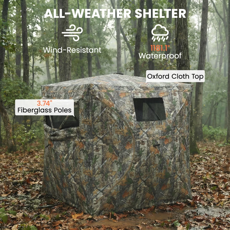 Outsunny Hunting Blind for 2 Person, See Through Pop Up Blind with 270-Degree View, Windows for Deer Hunting, Camouflage
