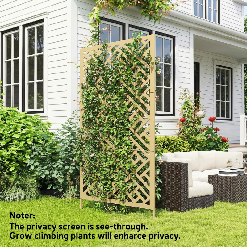 Outsunny Metal Outdoor Privacy Screen, Freestanding Outdoor Divider with Stand, 79" x 47", Gold
