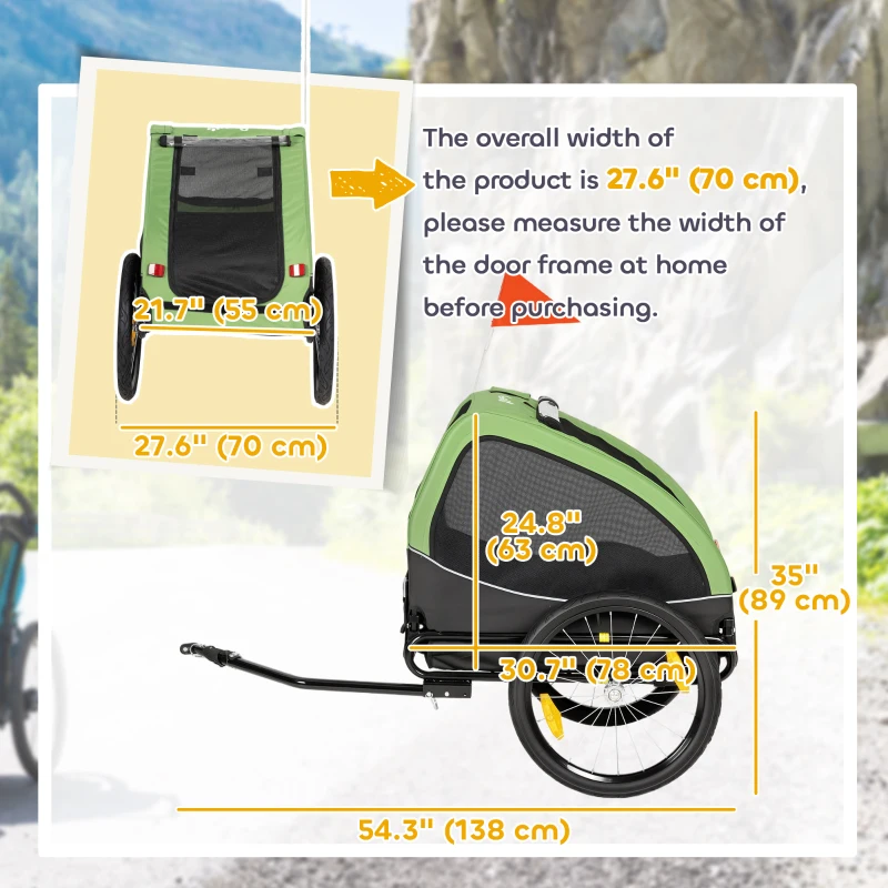 PawHut Dog Bike Trailer, Pet Cart Bicycle Wagon with 20" Wheels and Ventilated Windows, Portable Dog Trailer