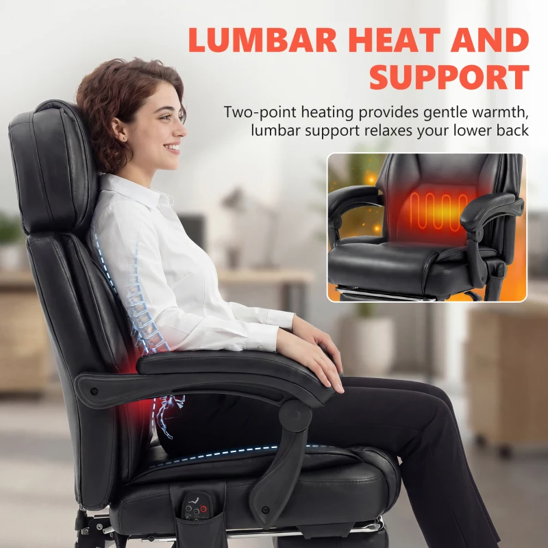 HOMCOM High Back Vibration Massage Office Chair Heated Reclining Computer Chair w/ Footrest, Swivel Wheels, Remote, Black