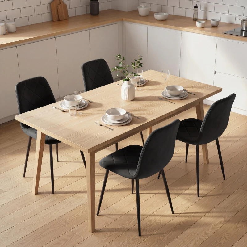 HOMCOM Dining Chairs Set of 4, Upholstered Dining Room Chairs with Steel Legs, Modern Kitchen Chair for Dining Room, Black