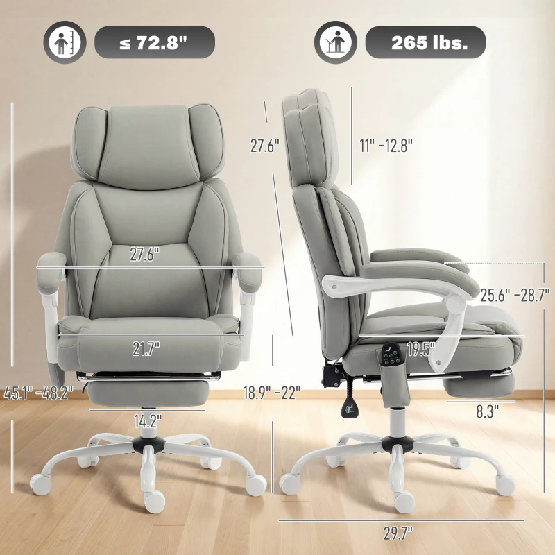 HOMCOM High Back Vibration Massage Office Chair Heated Reclining Computer Chair w/ Footrest, Swivel Wheels, Remote, Light Gray