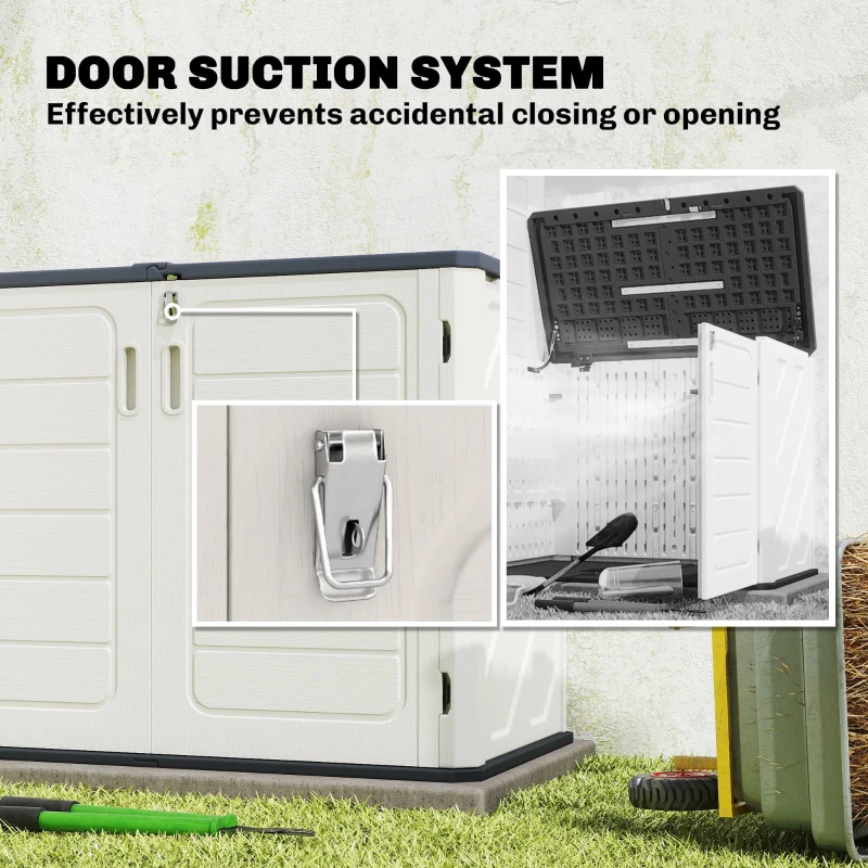 Outsunny 35 Cu.Ft Outdoor Storage Cabinet, Waterproof HDPE Outdoor Storage Shed with Lockable Doors and Openable Top