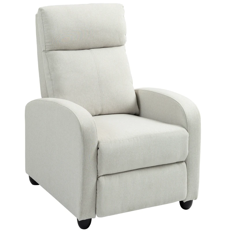 HOMCOM Fabric Recliner Chair Manual Home Theater Seating Single Reclining Sofa Chair with Padded Seat, Cream White