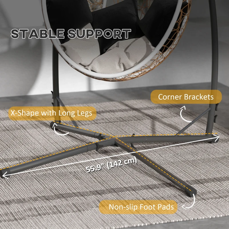 Outsunny Hammock Chair Stand, Heavy Duty Steel Hanging Chair Stand for Swing Chair, Egg Chair Stand with Cup Holder, Black