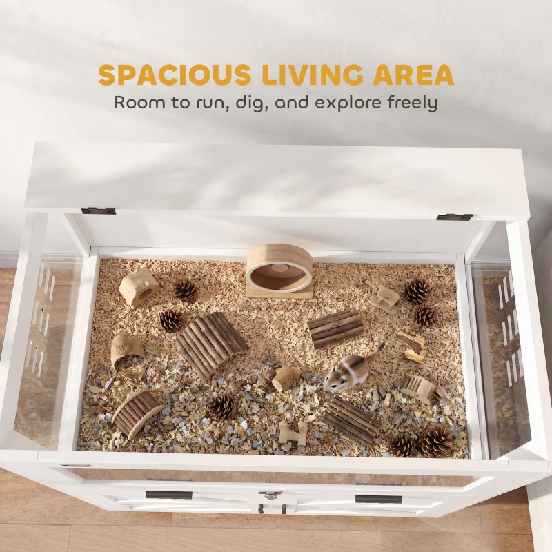 PawHut Hamster Cage with Storage Cabinet, Small Animal Cage with Pull Out Drawer and Acrylic Panels, 30" x 19.5" x 36"