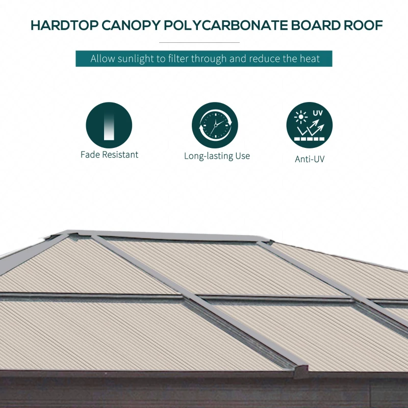 Outsunny 10' x 12' Hardtop Gazebo Canopy with Polycarbonate Roof, Aluminum Frame, Netting, Curtains and Ceiling Hook, Brown