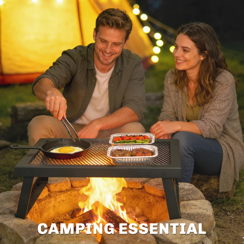 Outsunny Folding Campfire Grill, 22" x 12" Heavy Duty Carbon Steel Grill Grate with Folding Legs, Black