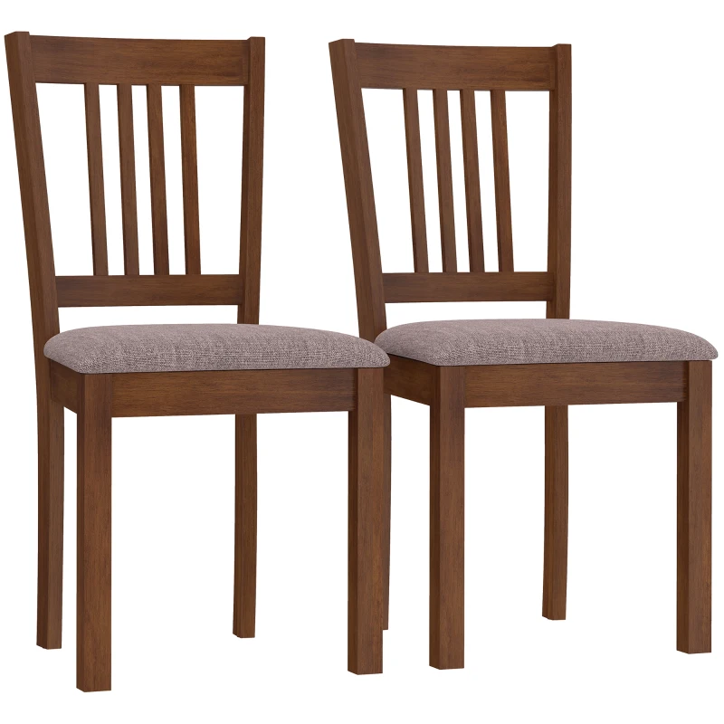 HOMCOM Dining Chairs Set of 2 Linen Upholstered Kitchen Chairs with Rubberwood Legs for Dining Room Living Room Walnut Taupe