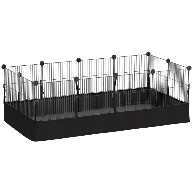 PawHut Small Animal Cage Waterproof Mat DIY Animal Playpen for Guinea Pigs Rabbits 12 Panels and Door Black