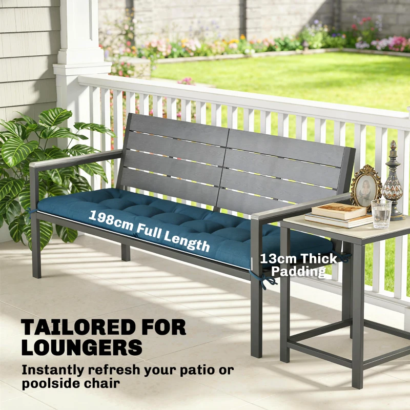 Outsunny Patio Lounge Chair Cushion, UV50+ Chaise Lounge Chair Cushion with Securing Straps for Patio, 78 x 25.6 inch, Blue