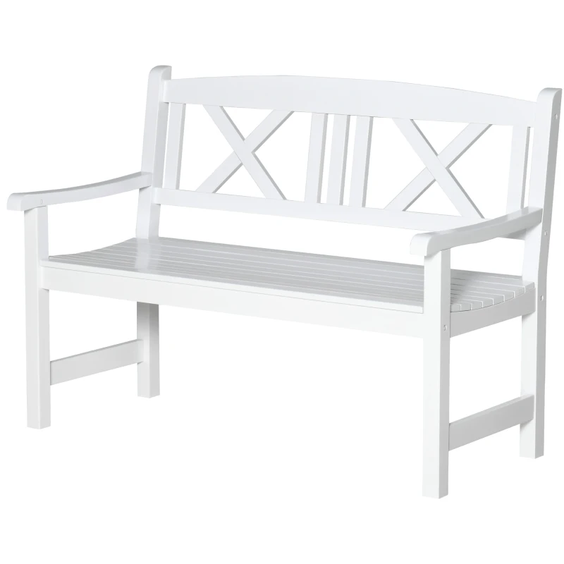 Outsunny 2-Seater Wooden Garden Bench, 4FT Outdoor Patio Loveseat with Unique X-Shape Back for Yard, Lawn, Porch, White