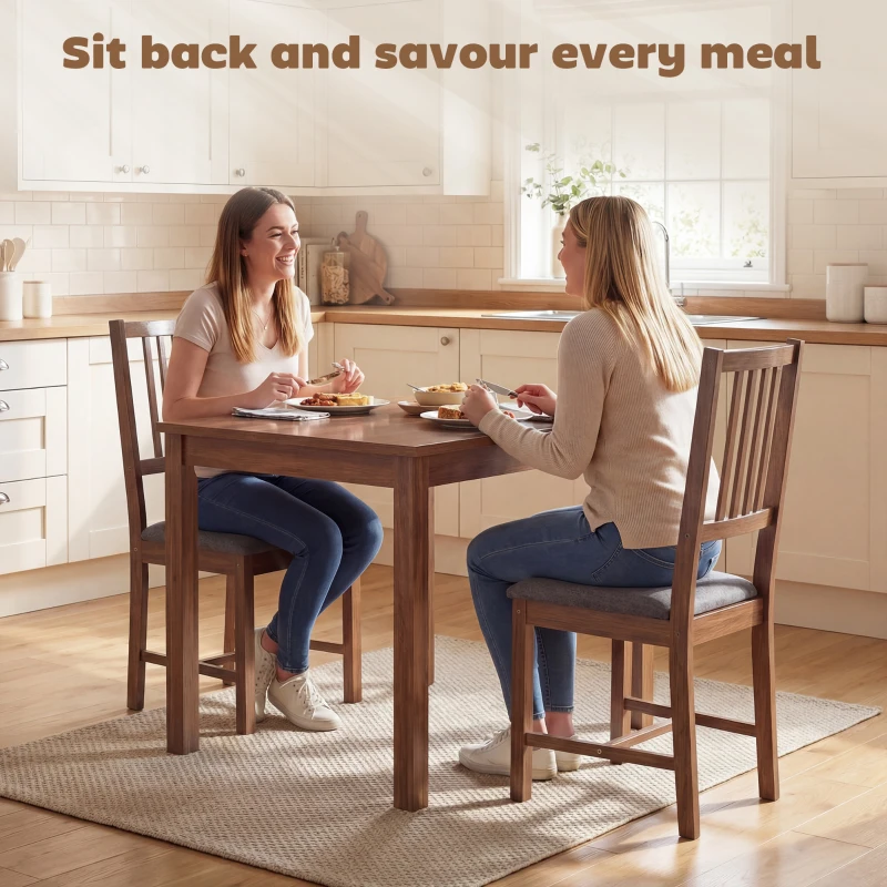 HOMCOM Set of 2 Dining Chairs, Upholstered Dining Room Chairs with Rubberwood Legs and Slat Backrest for Kitchen, Gray