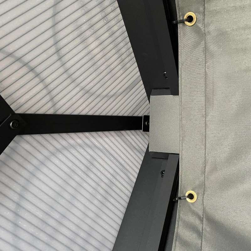 Outsunny 12' x 15' Hardtop Gazebo Canopy with Polycarbonate Roof, Aluminum Frame, Netting, Curtains and Ceiling Hook, Dark Grey