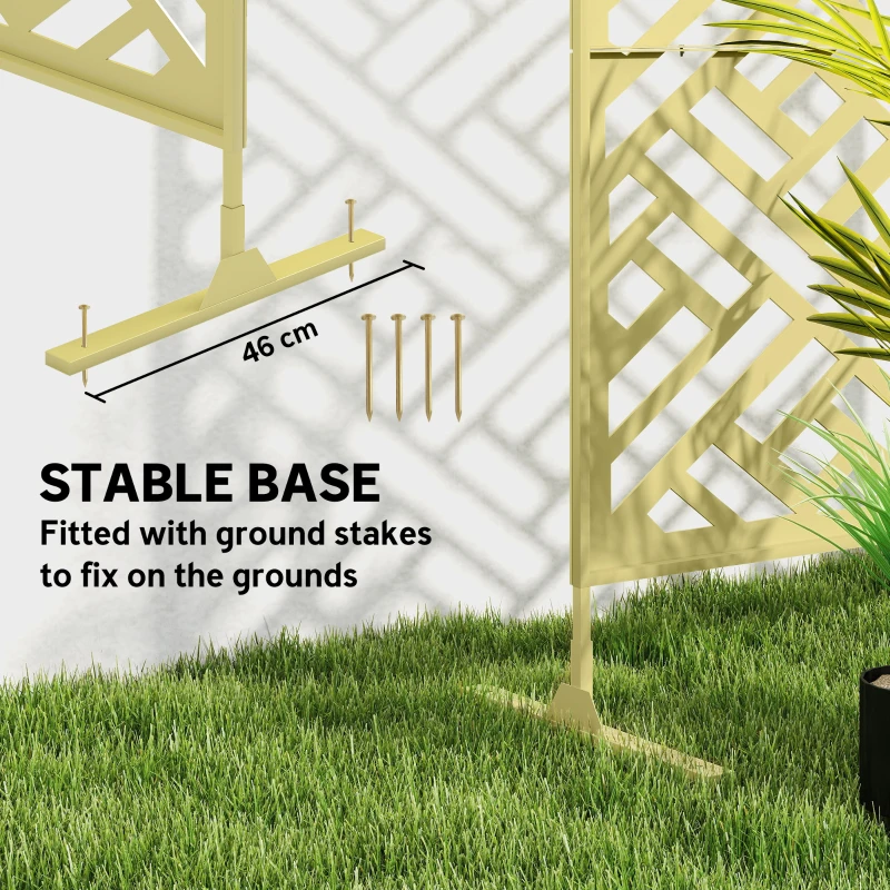 Outsunny Metal Outdoor Privacy Screen, Freestanding Outdoor Divider with Stand, 79" x 47", Gold