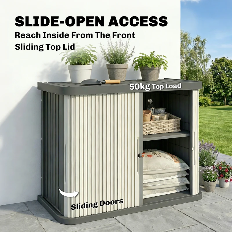 Outsunny 127 Gallon Outdoor Storage Box, UV Resistant Garden Storage Container for Patio, Porch, Poolside, Light Brown