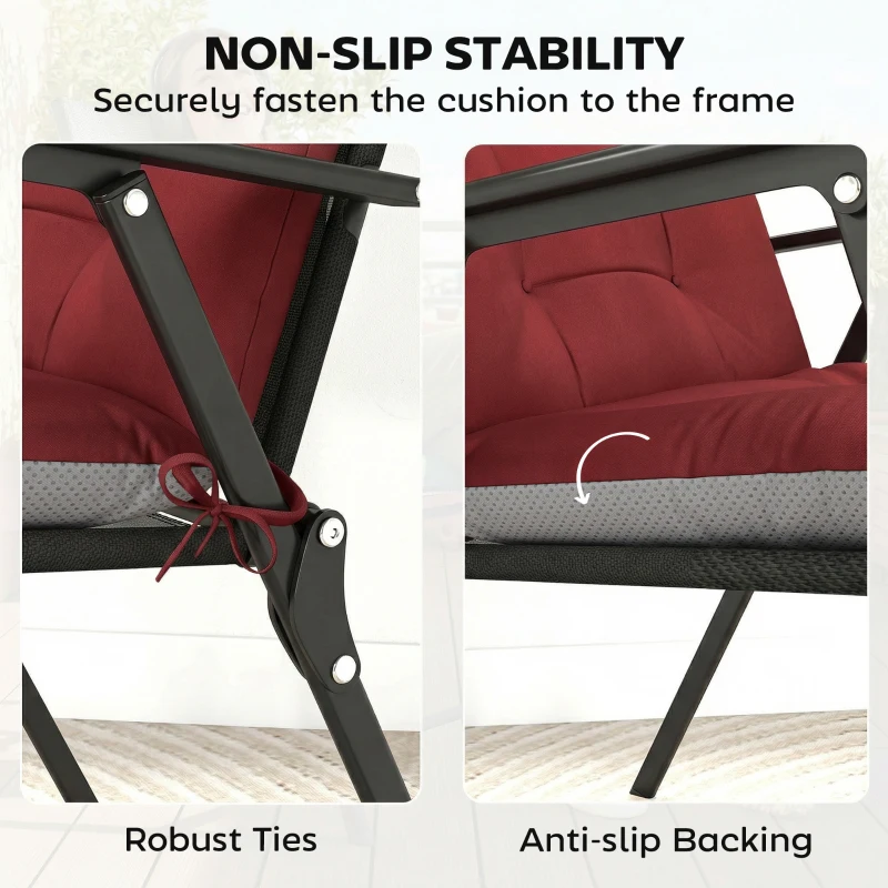 Outsunny Patio Chair Cushions Set of 4, Waterproof Non-Slip Lounge Chair Cushions, 44"x21", Wine Red