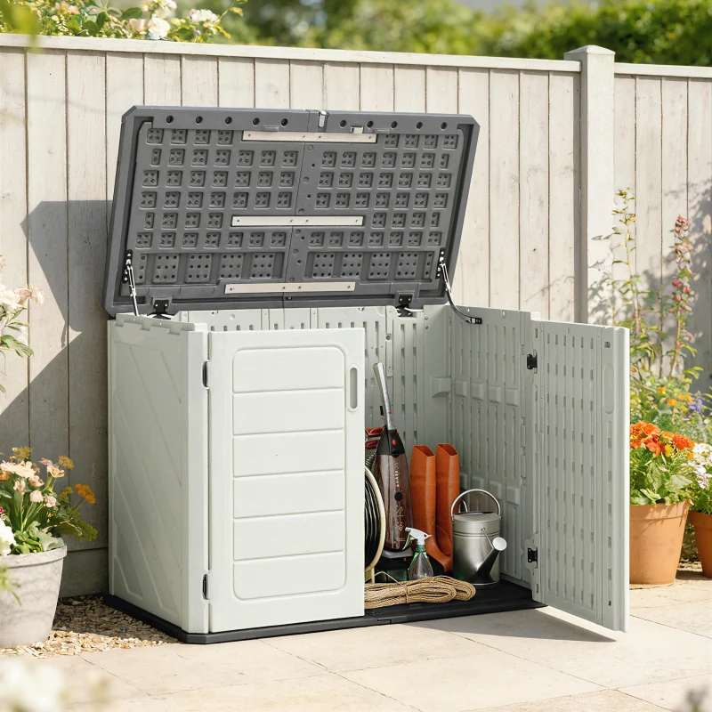 Outsunny 35 Cu.Ft Outdoor Storage Cabinet, Waterproof HDPE Outdoor Storage Shed with Lockable Doors and Openable Top