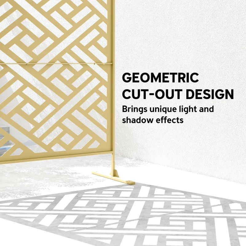 Outsunny Metal Outdoor Privacy Screen, Freestanding Outdoor Divider with Stand, 79" x 47", Gold