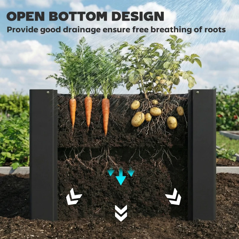 Outsunny Raised Garden Bed Galvanized Planter Box Outdoor with Gloves for Gardening Vegetables, Flower, Herb, 2.6 x 1 x 2 ft, Black